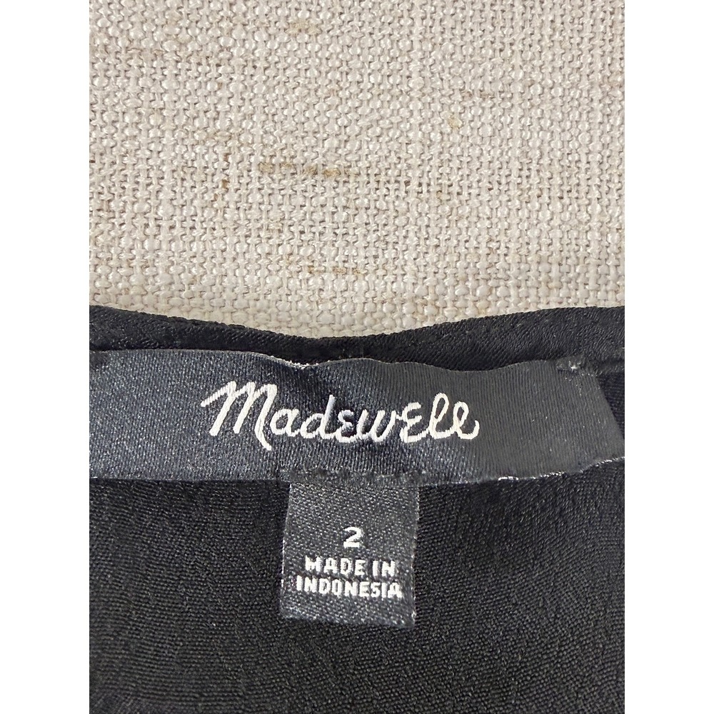 Madewell Blouse Womens 2 Black V Neck Button Front Puff Sleeve Ruffle Top - Picture 3 of 10